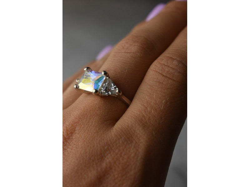 925 Sterling Silver Alpanite & CZ Ring Size 8.5