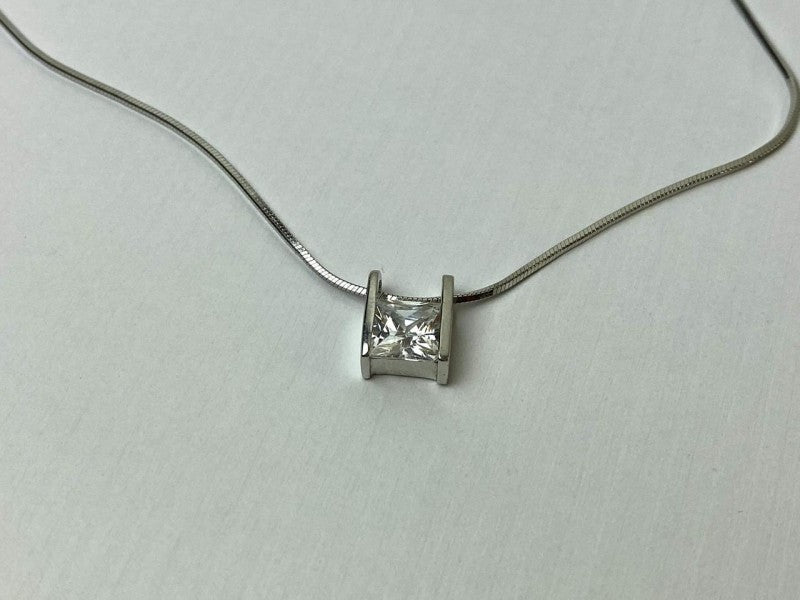 925 Sterling Silver CZ Chain With Pendant Italy