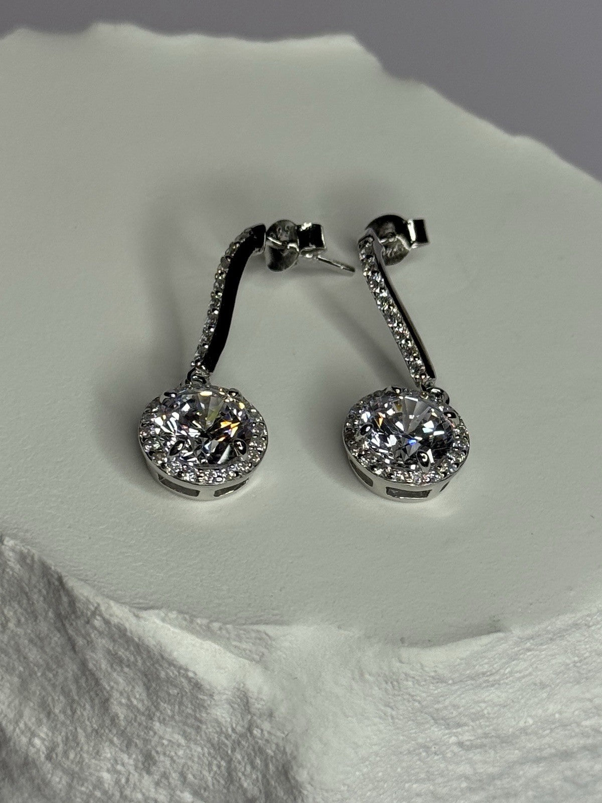 925 Sterling Silver Dream CZ Earrings Length 1.05 Inch