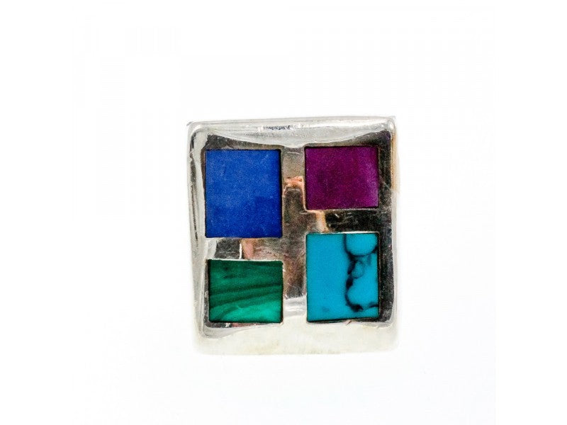 925 Sterling Silver Multicolor Agate Ring Size 5.5