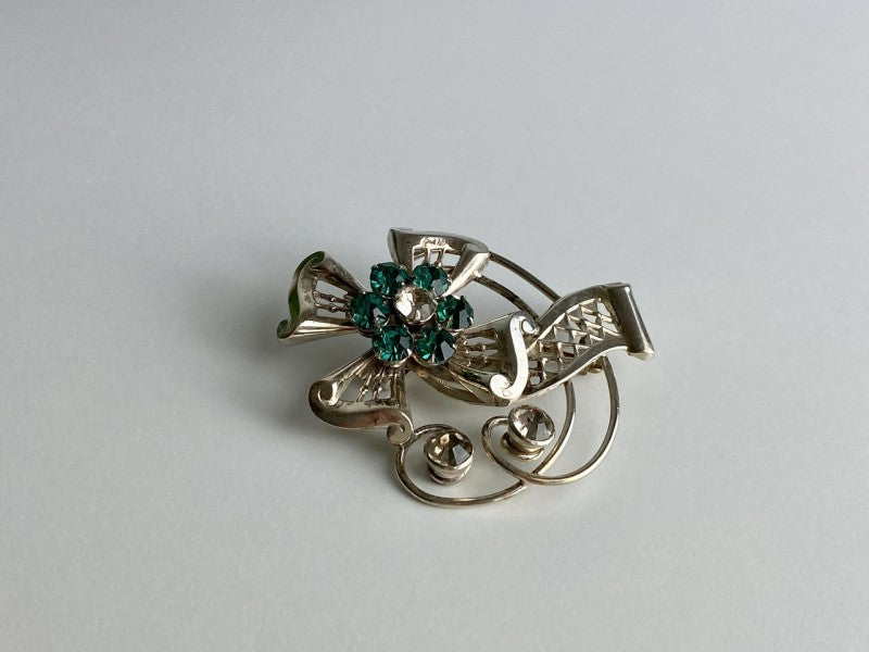 Vintage 925 Sterling Silver Jewelry Glass "Flowering" Brooch