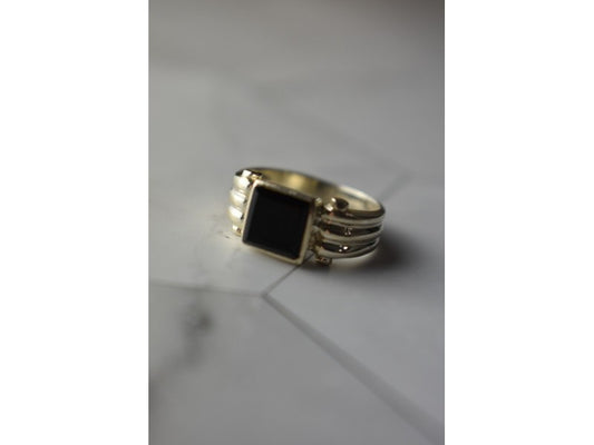 925 Sterling Silver Black Agate Signet Ring Size 6.5