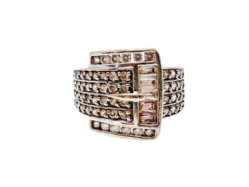 925 Sterling Silver CZ "Strap" Ring Size 7.5