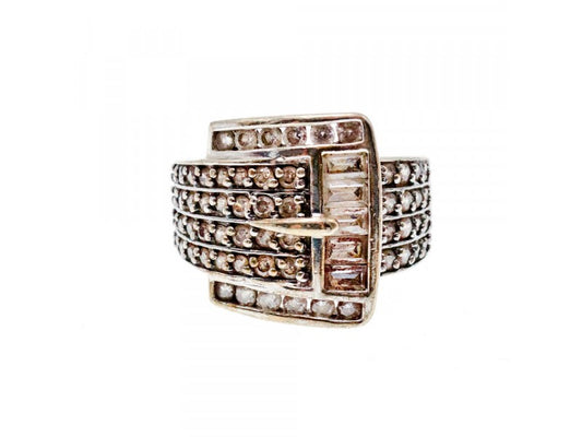 925 Sterling Silver CZ "Strap" Ring Size 7.5
