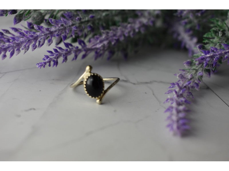 925 Sterling Silver Black Agate Ring Size 8