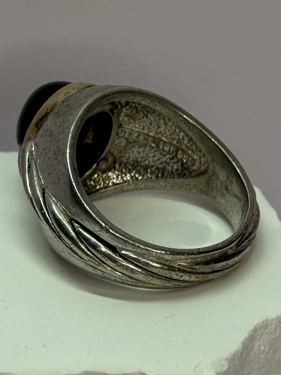 925 Sterling Silver & 14K Gold Bezel  Agate Ring Size 9.5