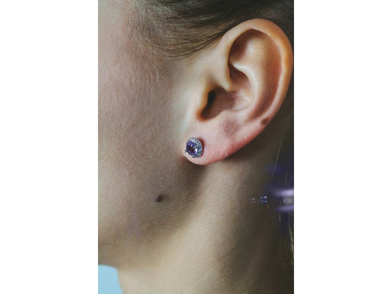 925 Sterling Silver Amethyst Stud Earrings