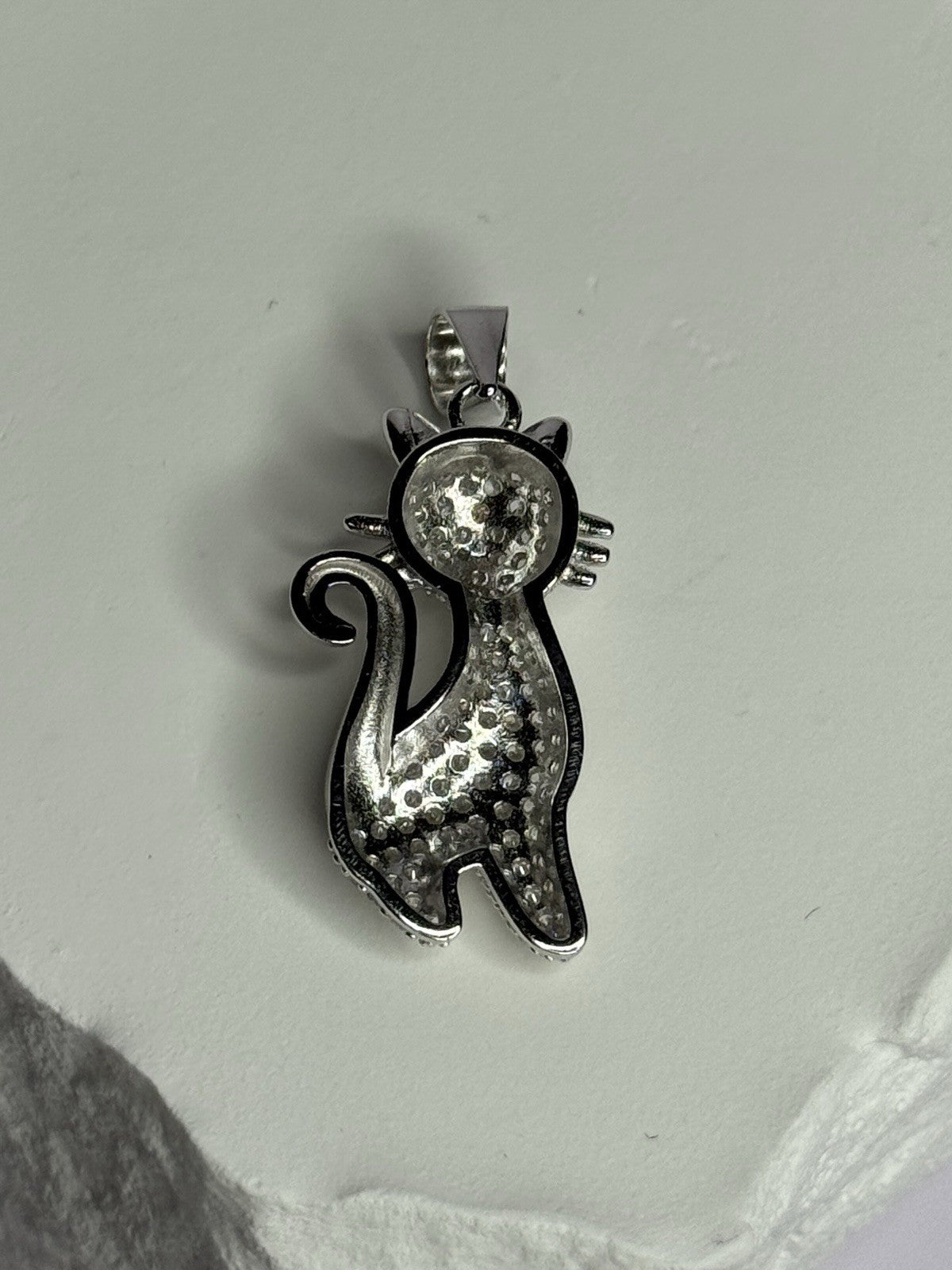 925 Sterling Silver Cat CZ Pendant Length 1.3 Inch