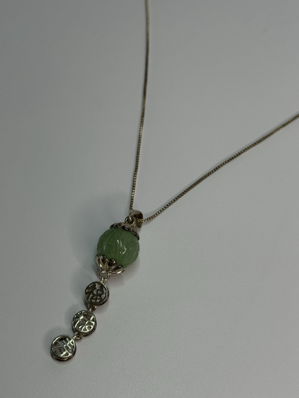 925 Sterling Silver Jadeite Necklace Length 18 Inch