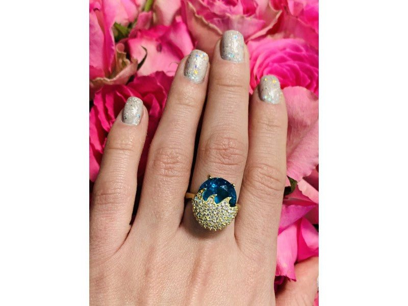 925 Sterling Silver Alpanite & CZ Ring Size 6.5