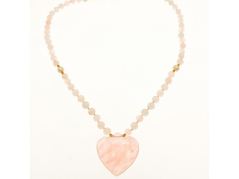 14K Yellow Gold Rose Quartz "Angel Heart" Necklace Pendant