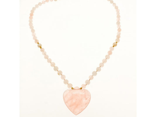 14K Yellow Gold Rose Quartz "Angel Heart" Necklace Pendant