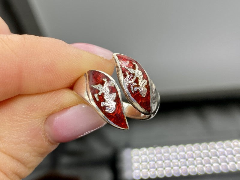 925 Sterling Siamese Silver Enamel Ring Size 5.5 (Adjustable)