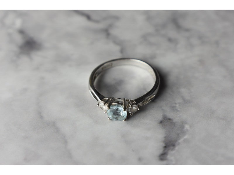 925 Sterling Silver Blue Spinel and CZ Ring Size 7.5