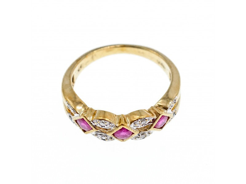 10K Yellow Gold Pink Topaz & Diamonds Ring Size 8