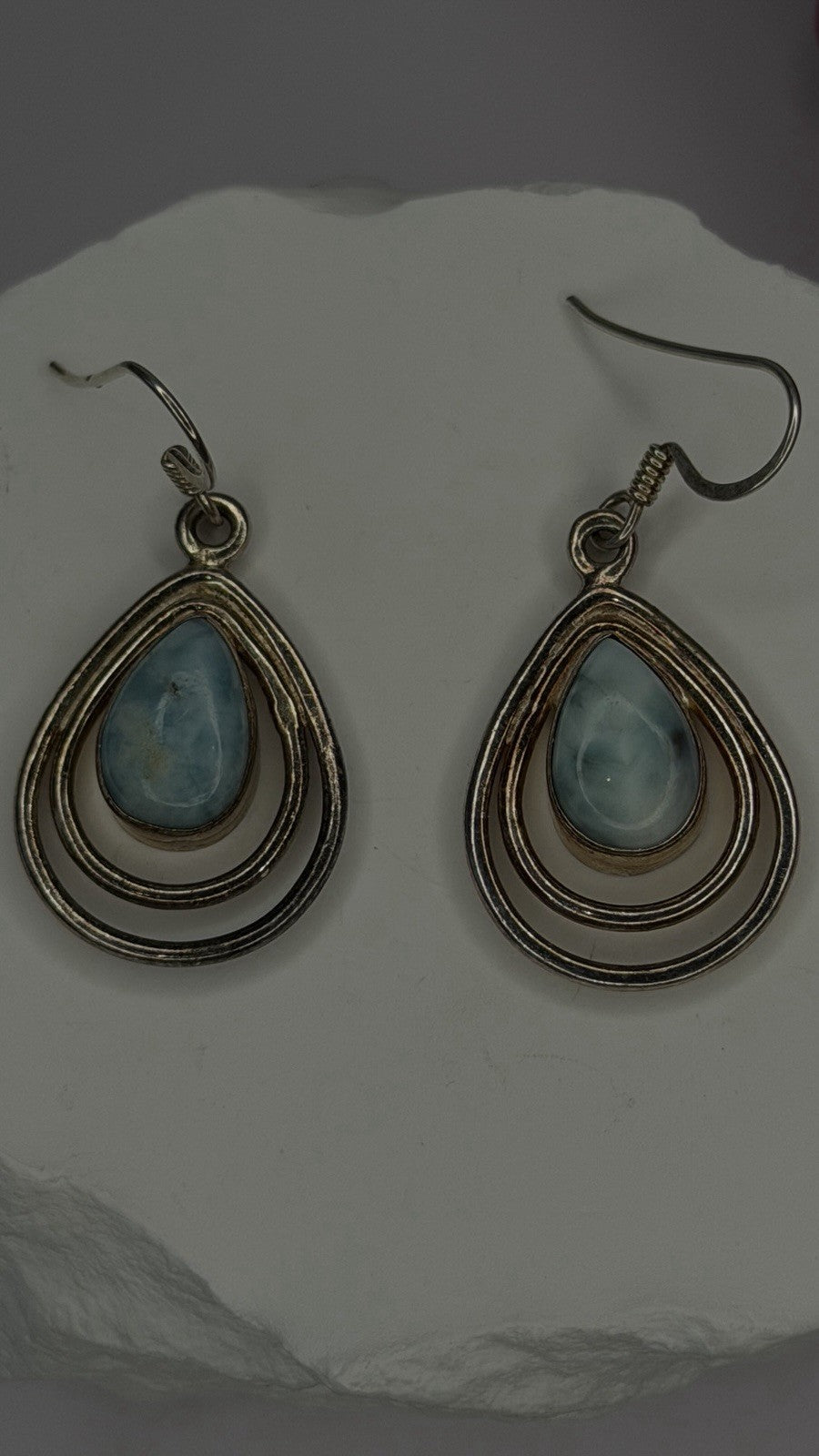 Vintage 925 Sterling Silver Blue Larimar Drop Earrings
