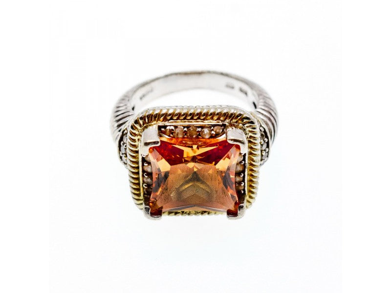 925 Sterling Silver Gold Plated Hessonite & Goshenite Ring Size 7