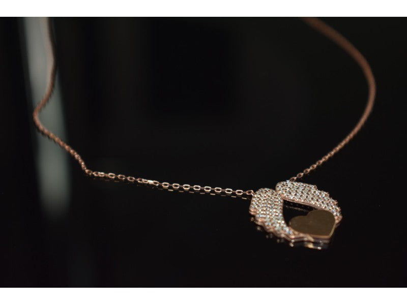 925 Sterling Silver Gold Plated CZ "Angel's Wings with Heart" Necklace