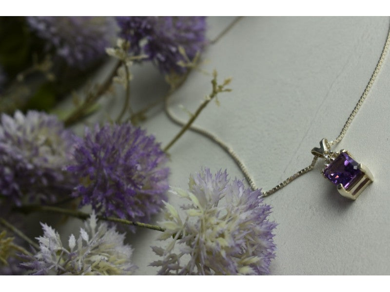 925 Sterling Silver Purple Tourmaline & Goshenite Chain With Pendant