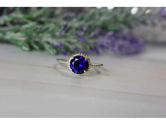 925 Sterling Silver Sapphire Classic Ring Size 8