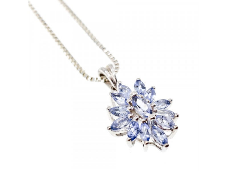 925 Sterling Silver Tanzanites "Flower" Chain With Pendant