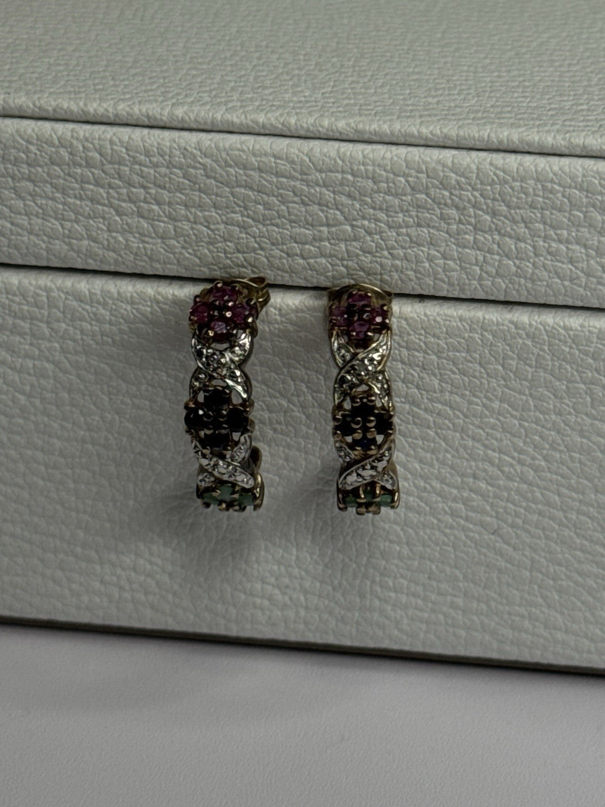 925 Sterling Silver Ruby Sapphire Emerald Earrings Length 0.80 Inch