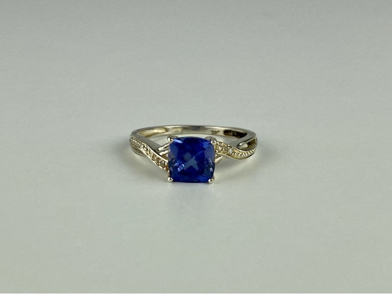 925 Sterling Silver Iolite & CZ Ring Size 6.75