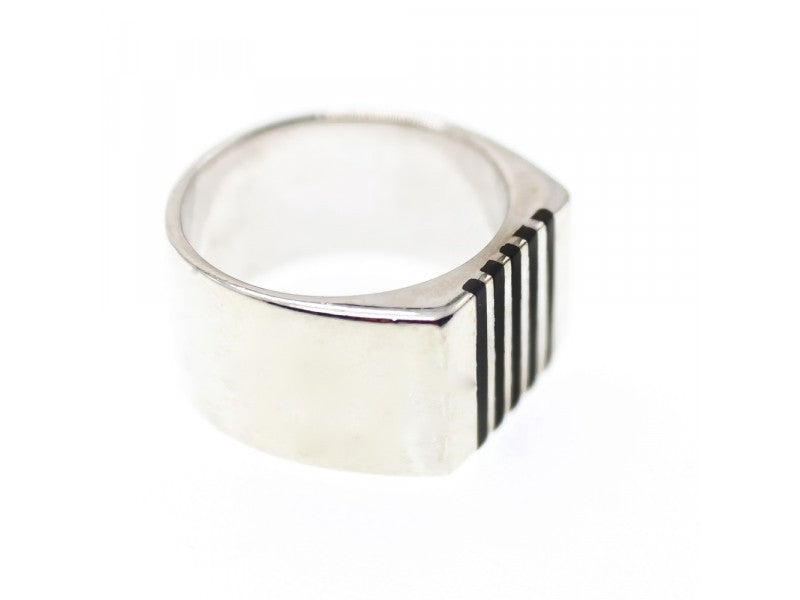 Men's 925 Sterling Silver Black Enamel Inserts Signet Ring Size 9.5