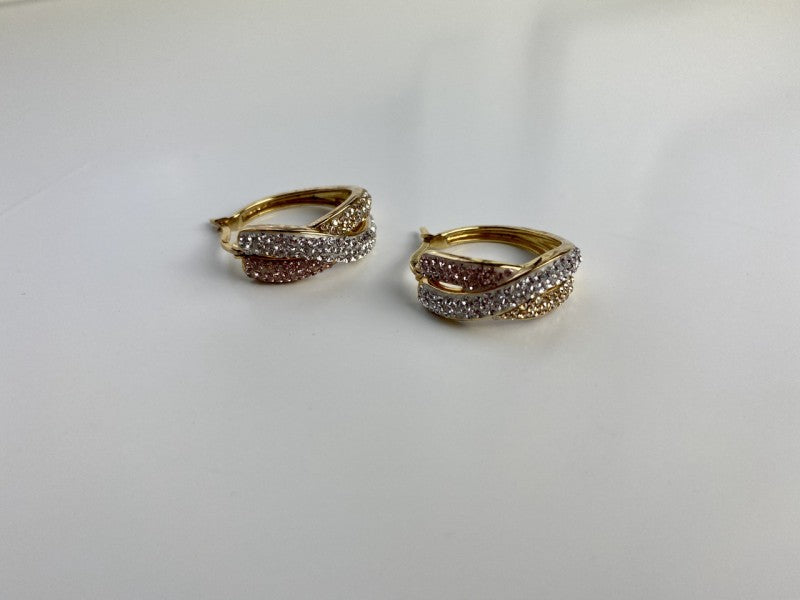 925 Sterling Silver Gold Plated Multicolor CZ Hoop Earrings