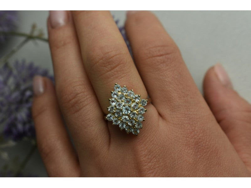 925 Sterling Silver Gold Plated Blue Spinel Ring Size 8