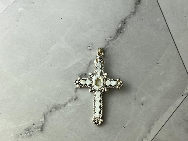 925 Sterling Silver Mother Of Pearl & Marcasites Cross Pendant