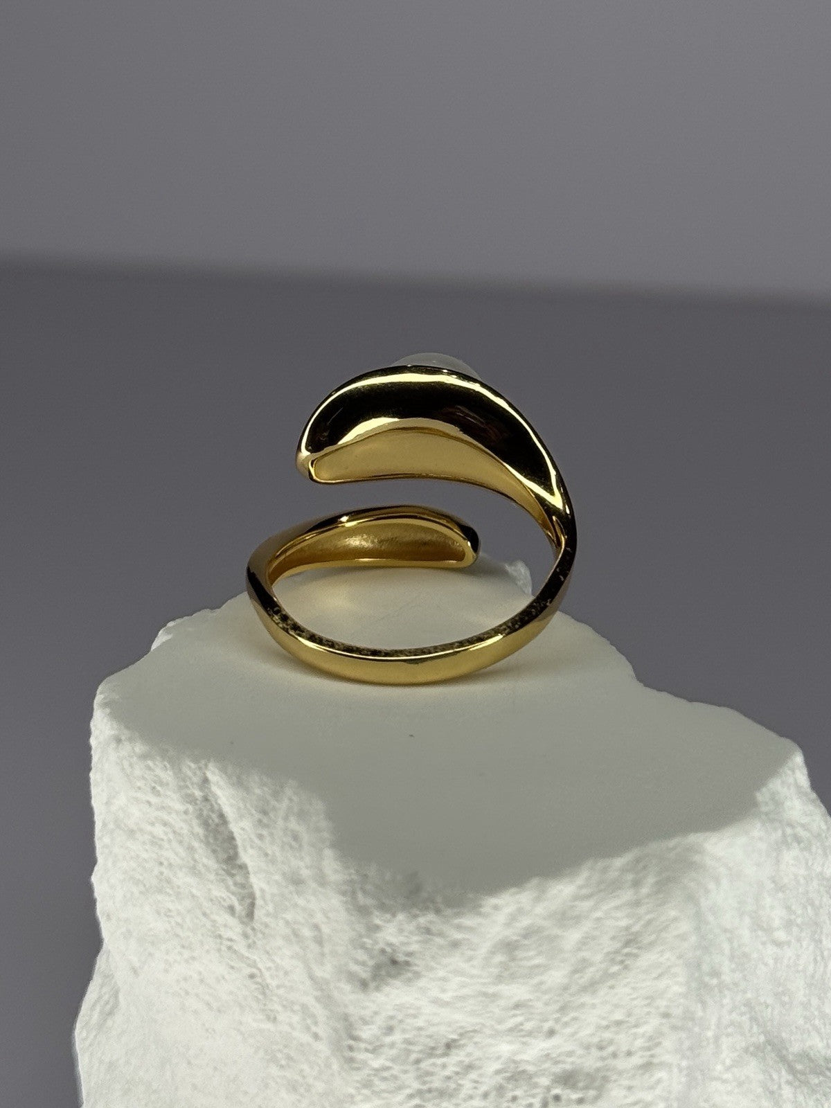 925 Sterling Silver Gold Plated Pearl Ring Size Adjustable