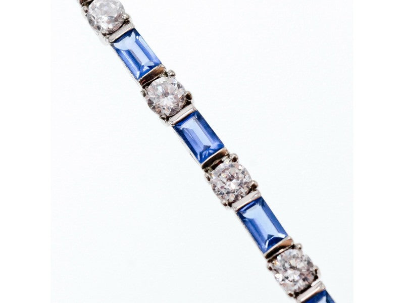 925 Sterling Silver Blue & White CZ Bracelet Size 7 IN