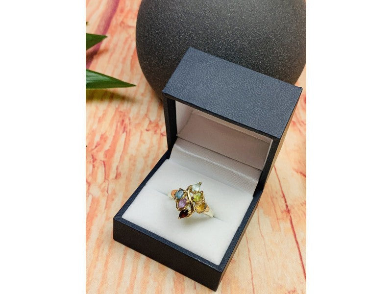 925 Sterling Silver Multi Gemstones Ring Size 9