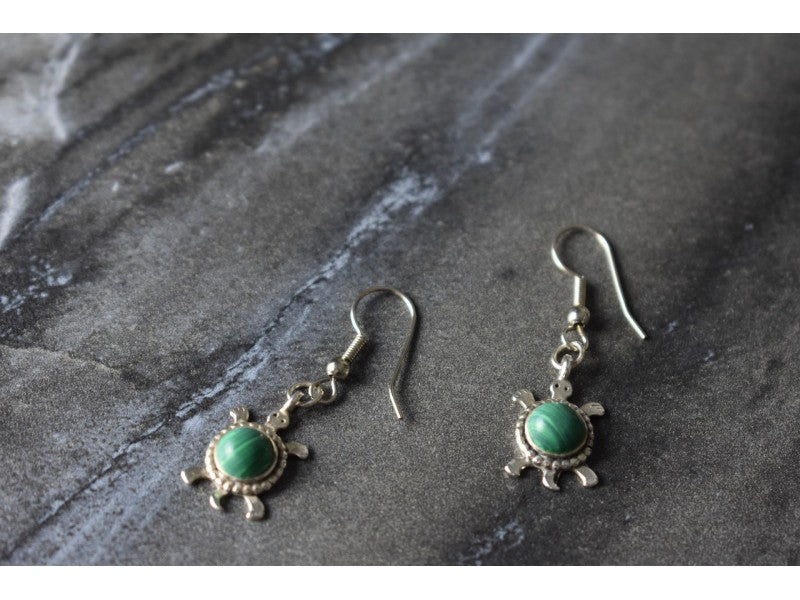 925 Sterling Silver Malachite "Turtles" Earrings