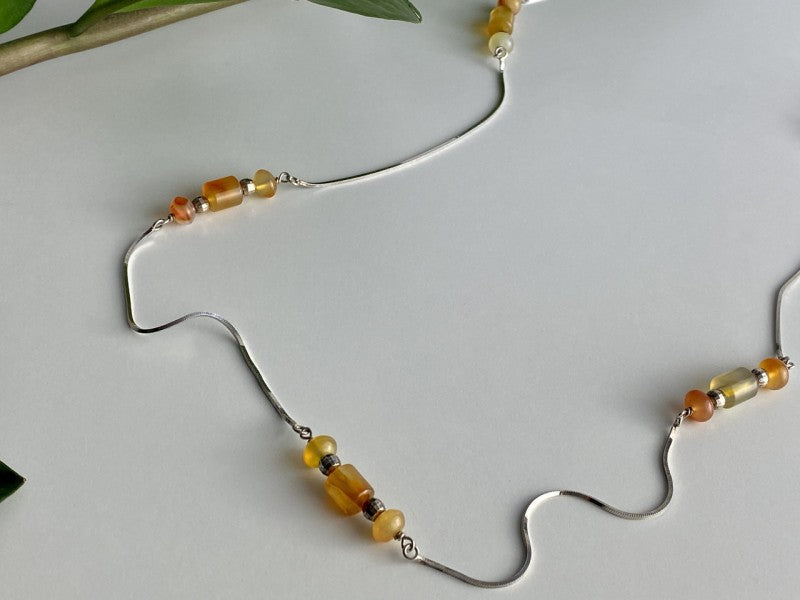 925 Sterling Silver Amber Necklace 33.4 in