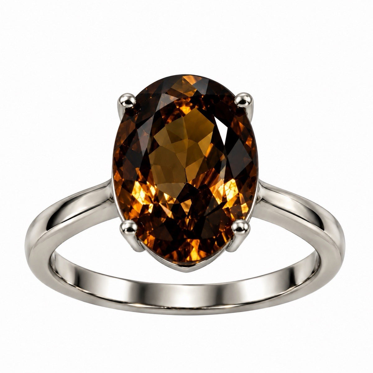 925 Sterling Silver Golden Cognac Brown Smoky Quartz Ring Size 6