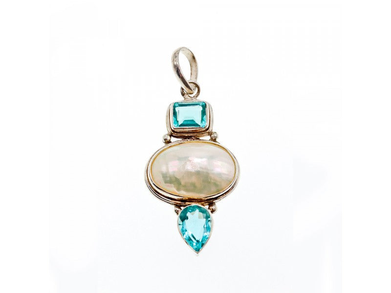 925 Sterling Silver Mother OF Pearl & Topaz Pendant