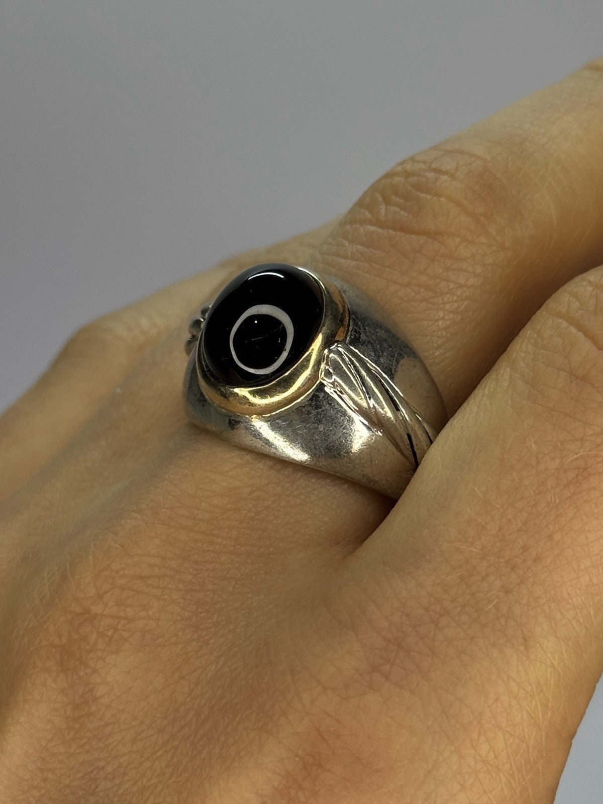925 Sterling Silver & 14K Gold Bezel  Agate Ring Size 9.5