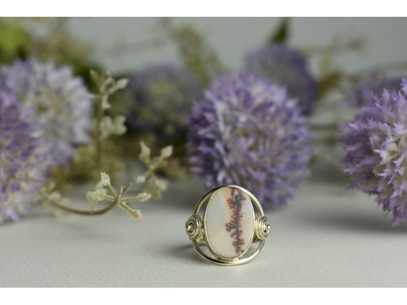 Vintage 925 Sterling Silver Moss Agate Ring Size 8