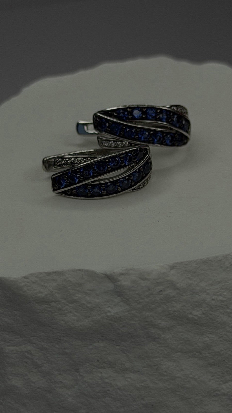 925 Sterling Silver Blue & White Sapphire Stones Earrings