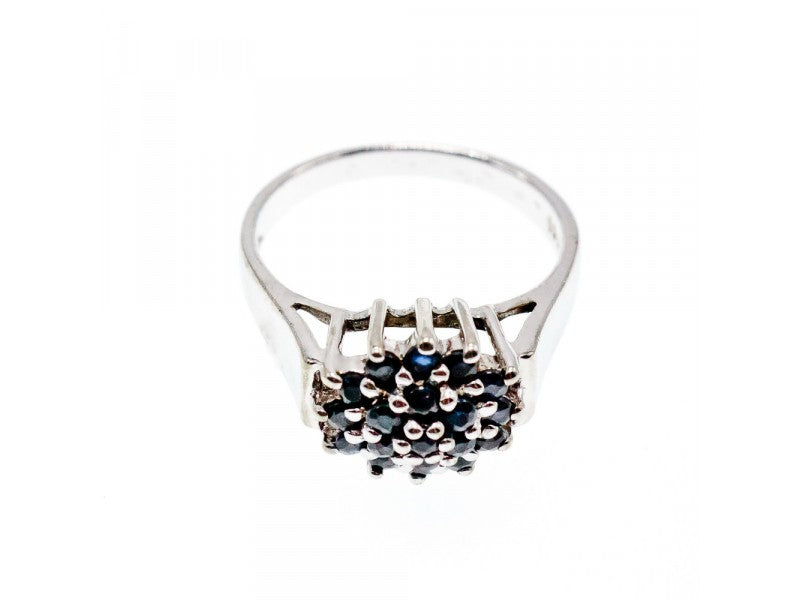 925 Sterling Silver Sapphires "Flower" Ring Size 8