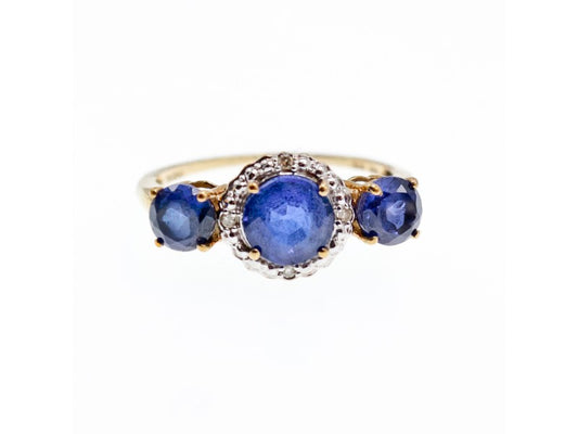 10K Yellow Gold London Blue Topaz & Diamonds Ring Size 6.5