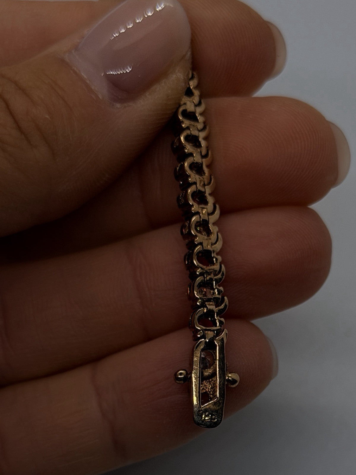 925 Sterling Silver Gold Plated Pink & White Topaz Bracelet Size 7.5