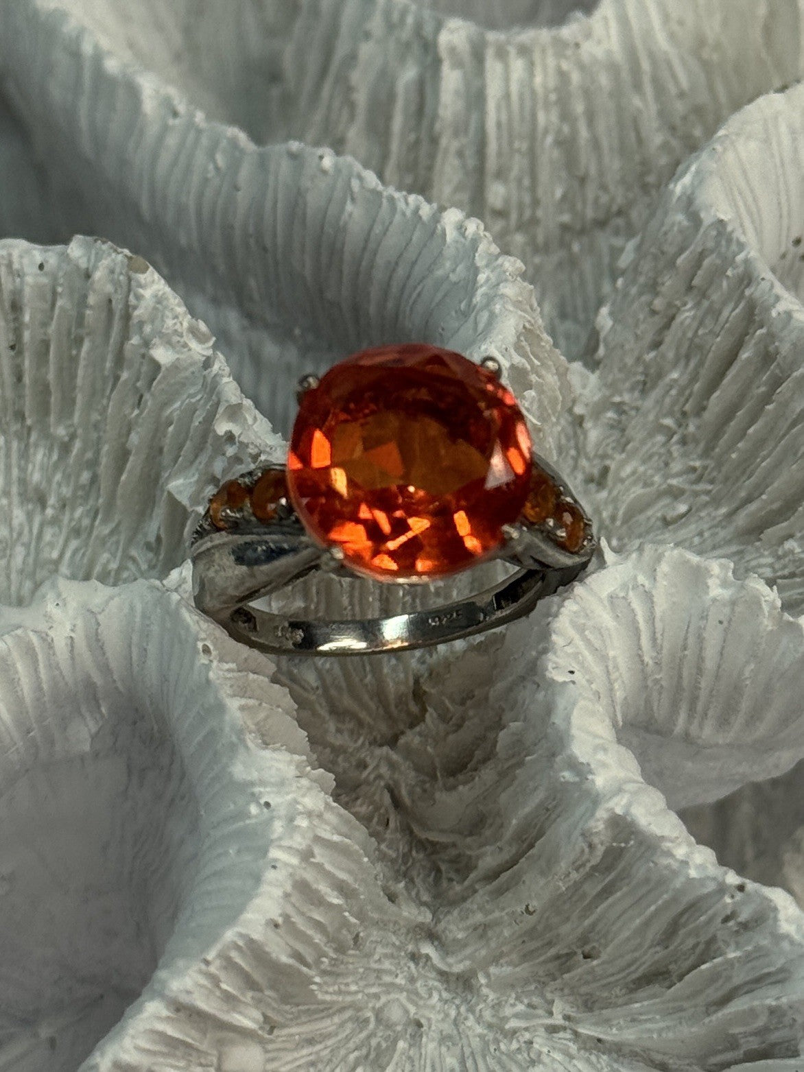 925 Sterling Silver Orange Spinel Ring Size 6