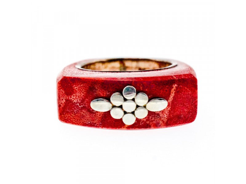925 Sterling Silver Coral Exclusive Ring Size 10