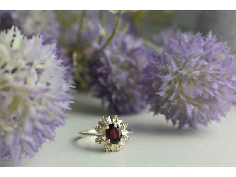 925 Sterling Silver Rubellite & CZ Ring Size 11