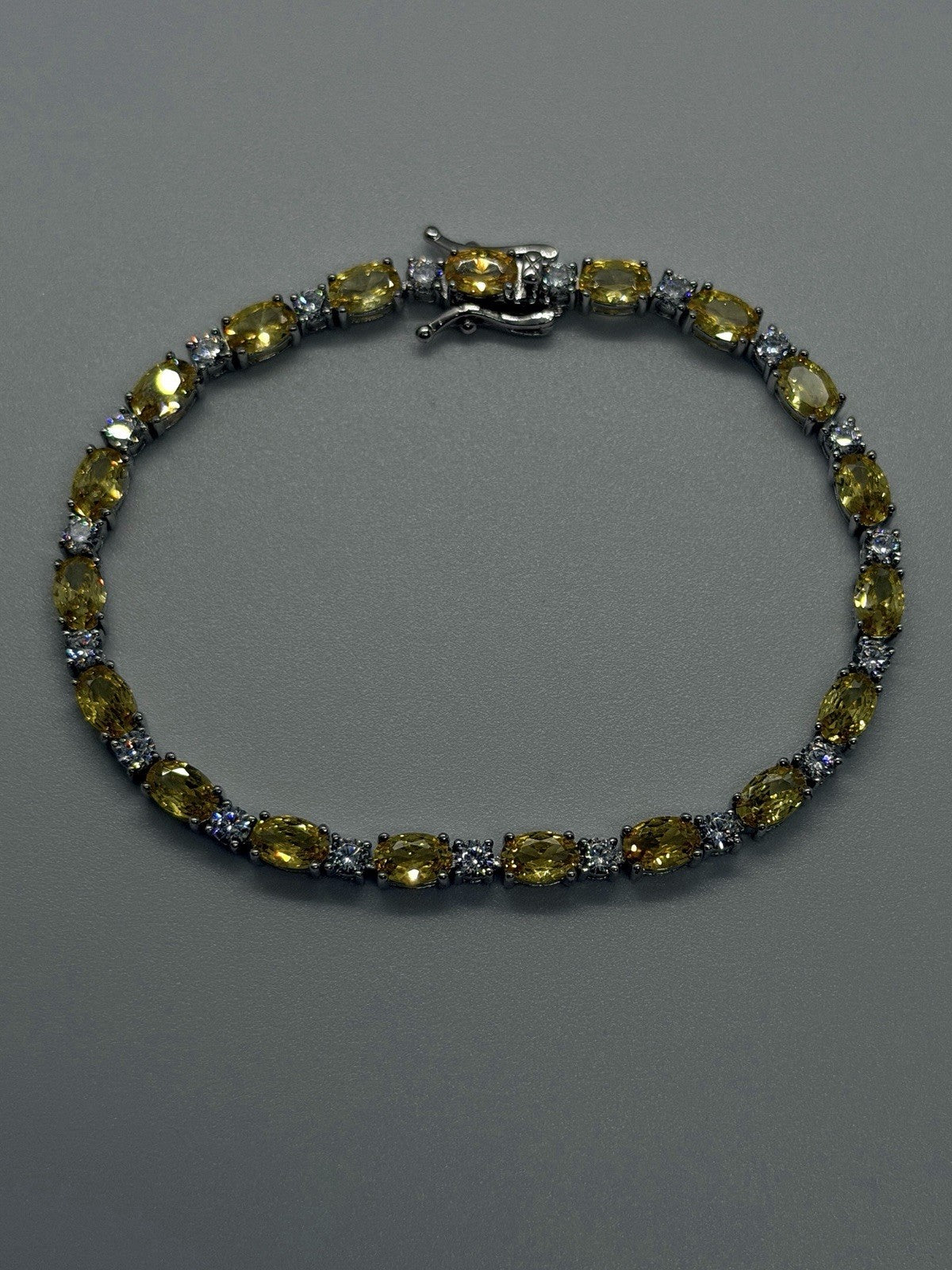 Shiny 925 Sterling Silver Yellow Citrine & Clear Beryl Bracelet Size 7.5