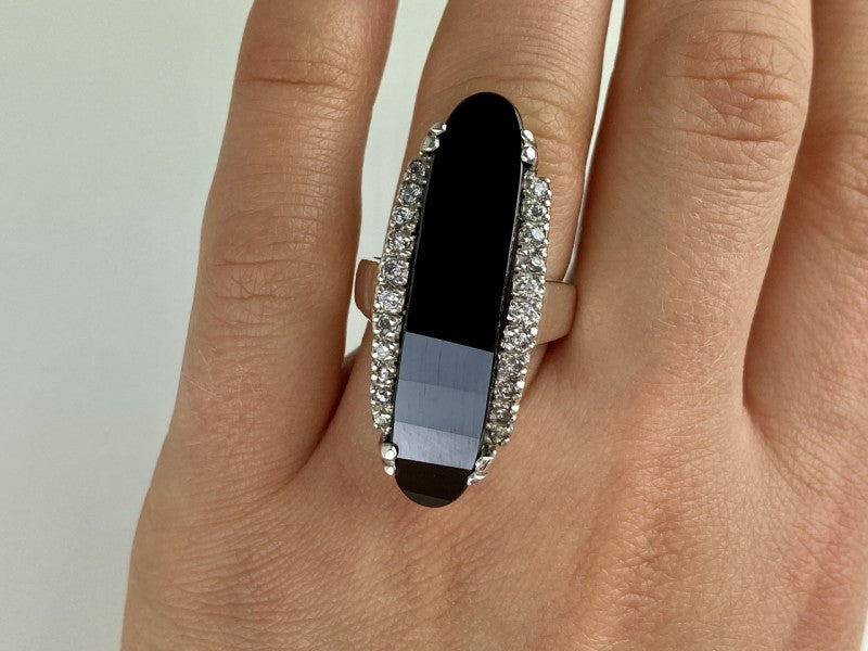 925 Sterling Silver Nephrite & Quartz Ring Size 8