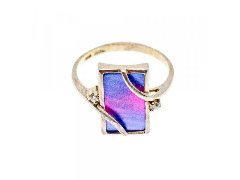 925 Sterling Silver Anodized Titanium & Quartz Ring Size 10.25